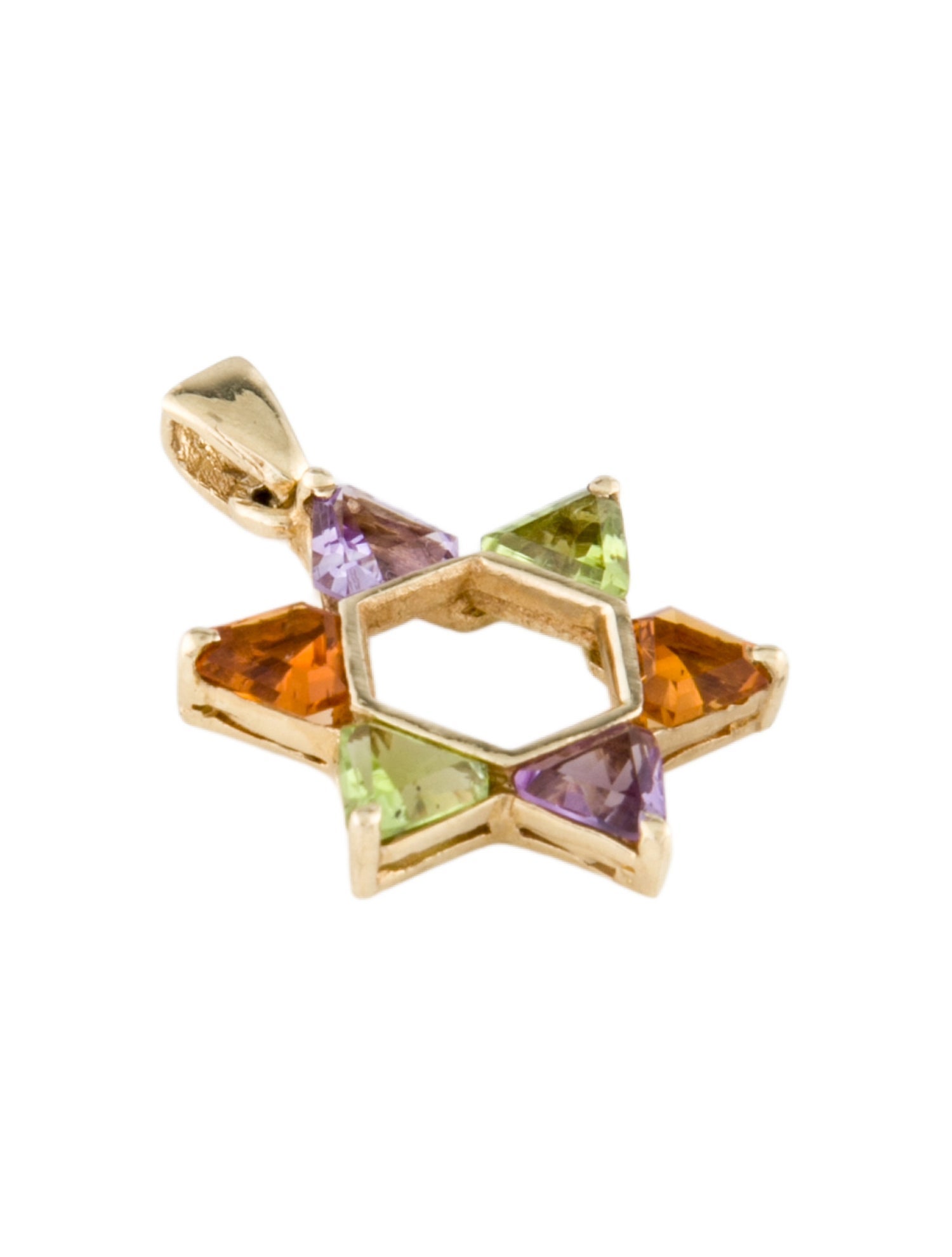Pendant 14K Peridot Citrine & Amethyst Star of David Pendant