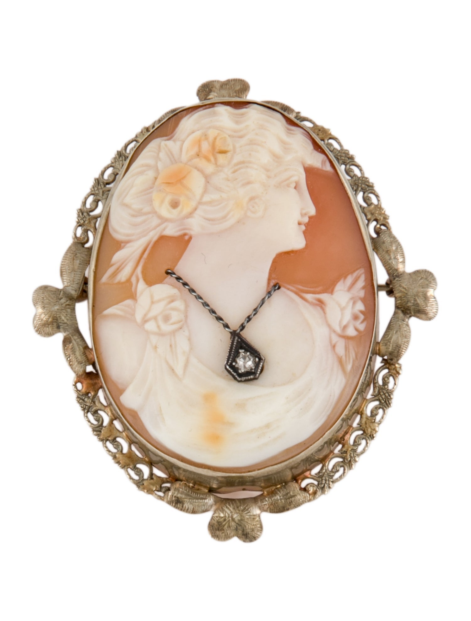 Pendant Antique 14k Diamond Cameo Brooch