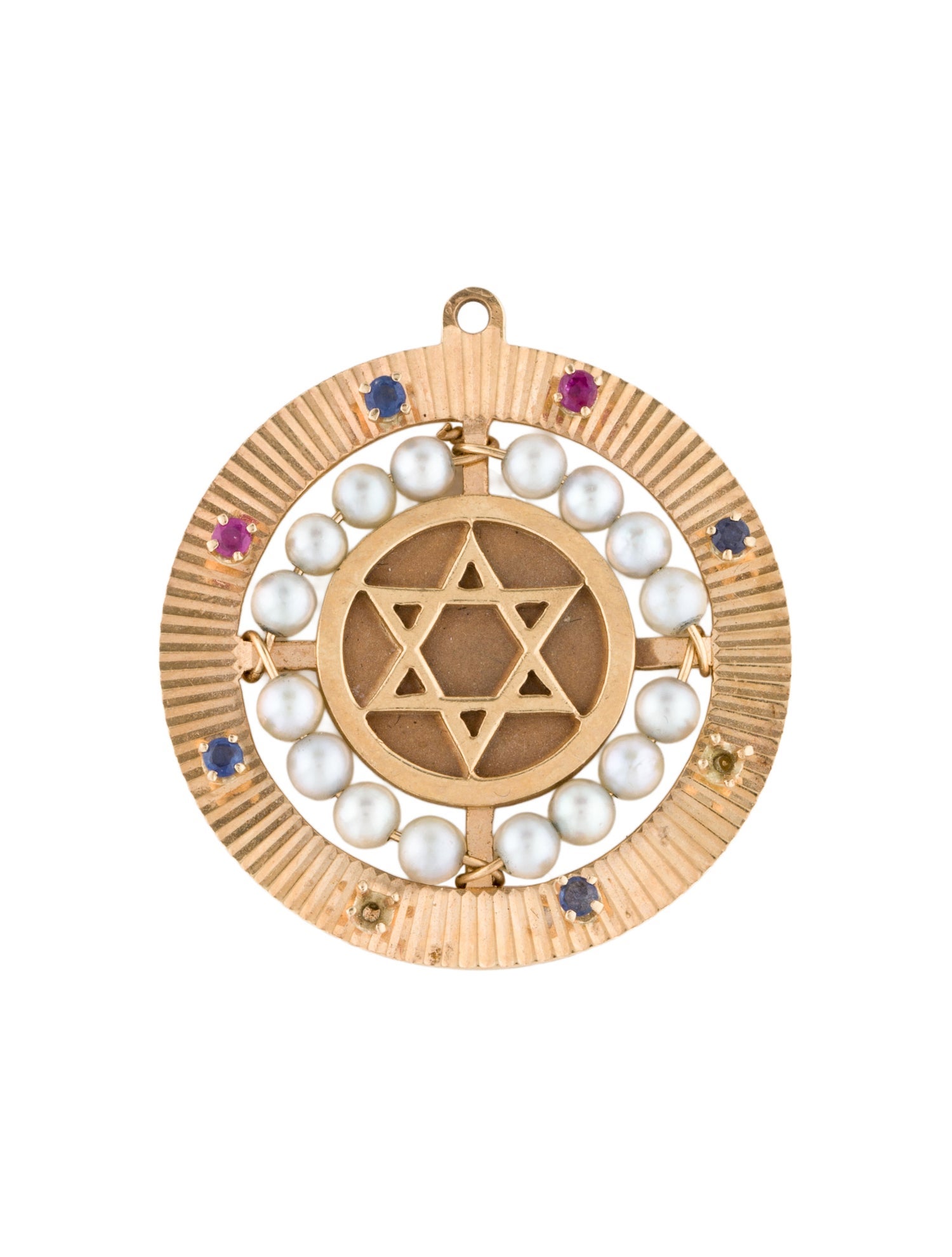 Pendant 14K Pearl, Sapphire, & Ruby Star of David