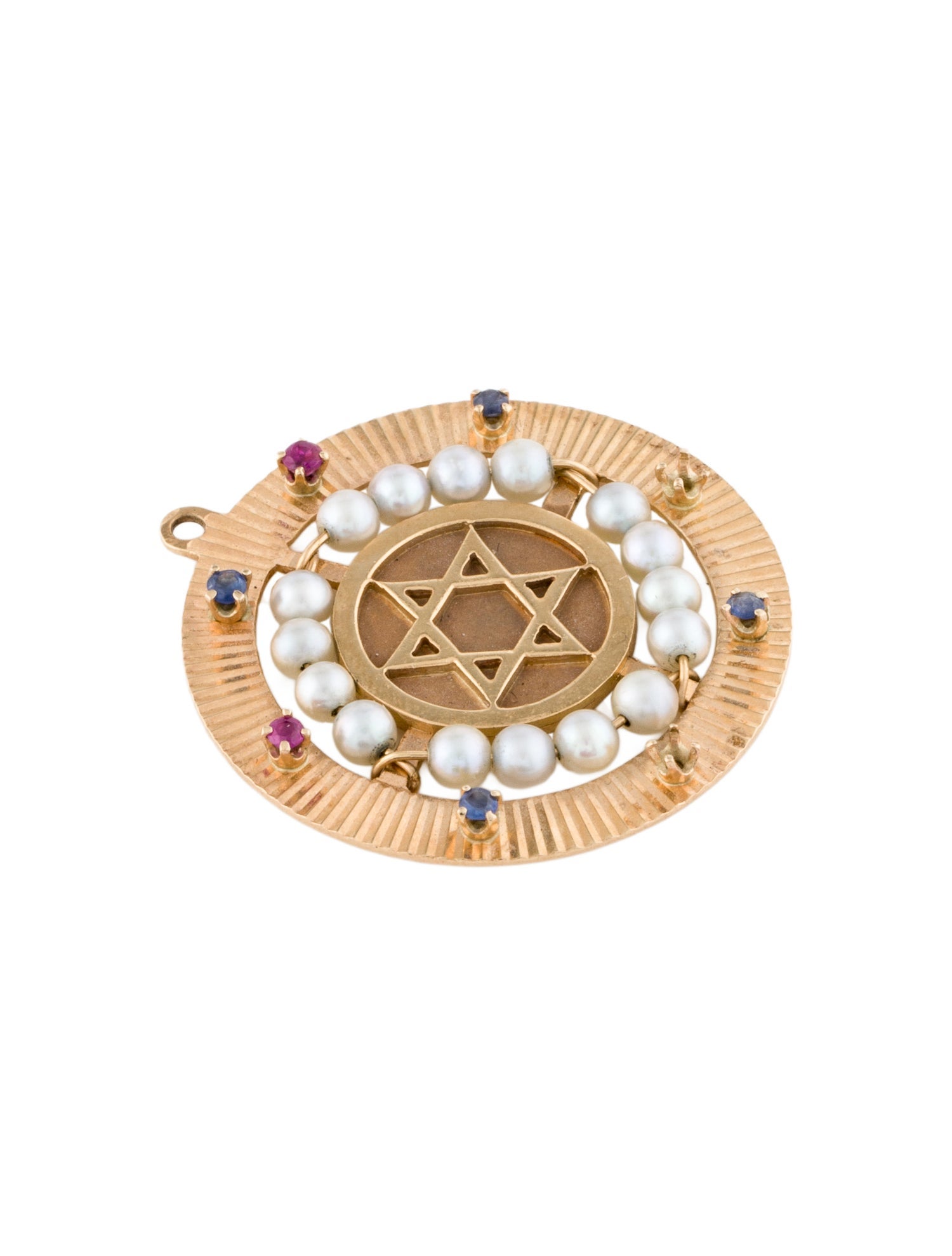 Pendant 14K Pearl, Sapphire, & Ruby Star of David