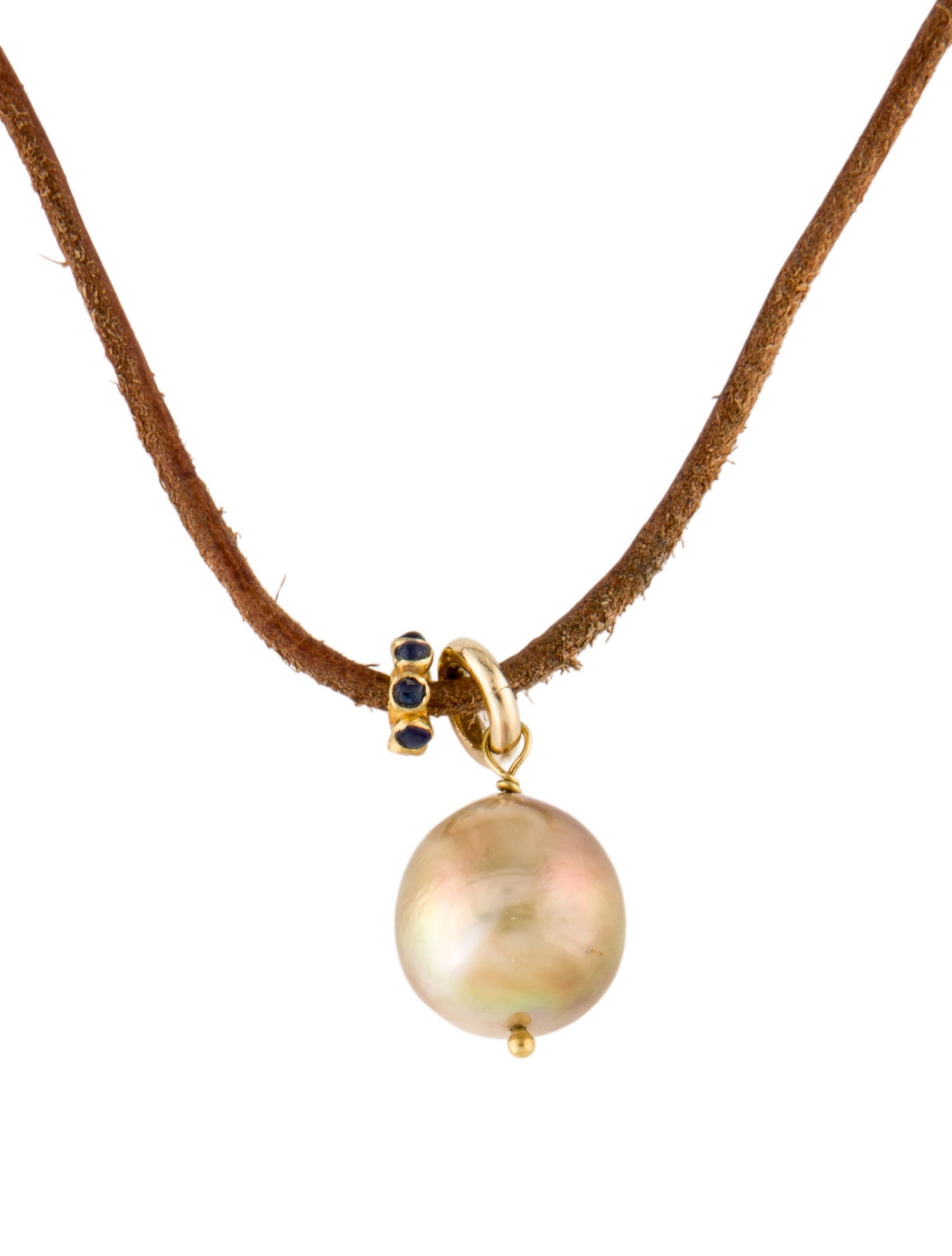 Pendant Pearl & Sapphire Leather Cord Necklace