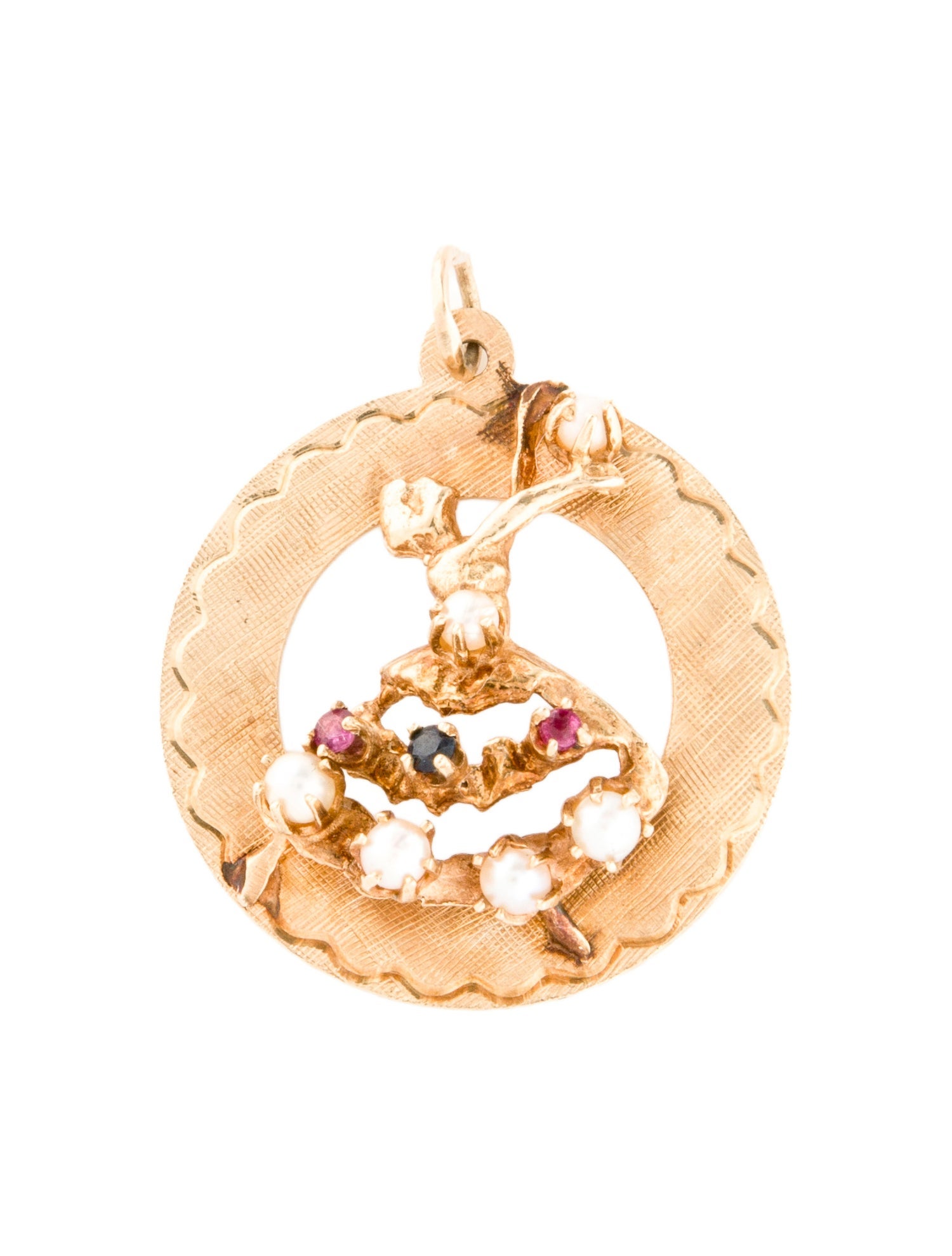 Pendant 14K Pearl, Sapphire, & Ruby Lady