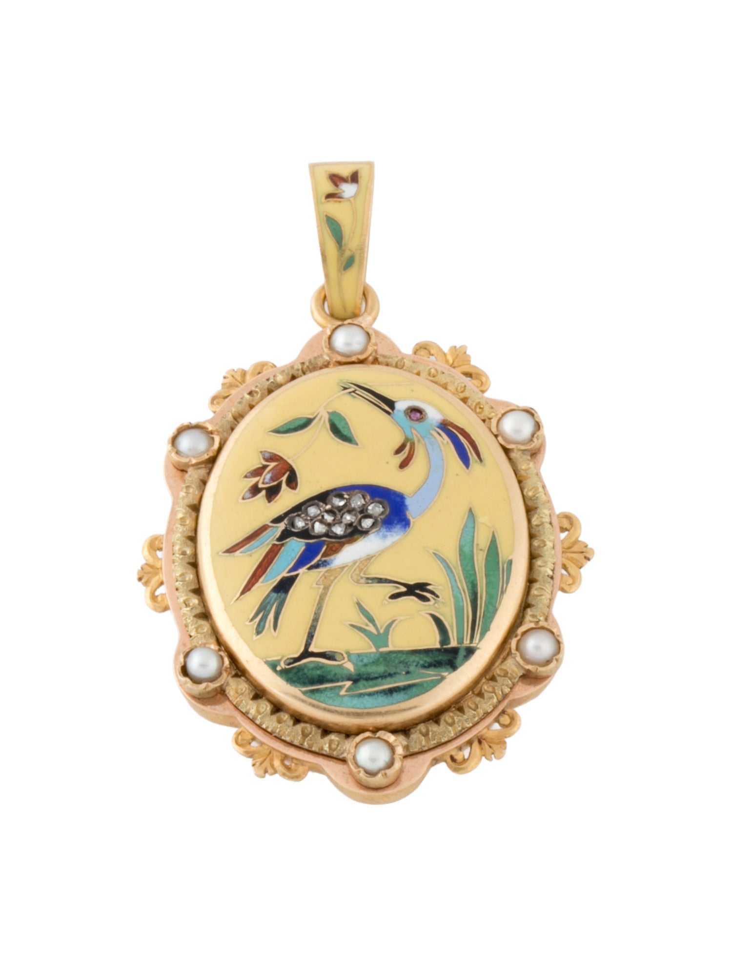 Pendant Antique 18K Ruby, Diamond, Pearl, & Enamel Locket