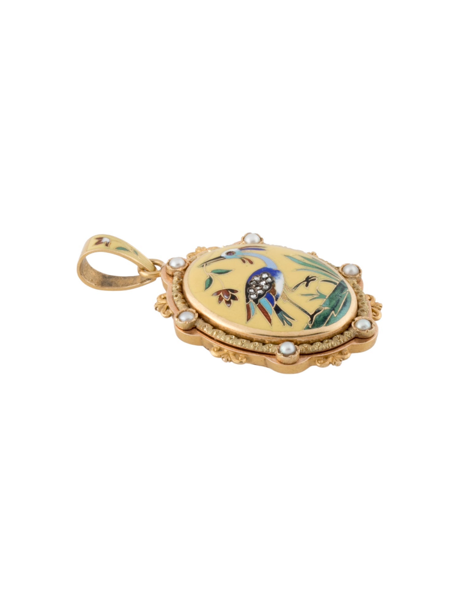 Pendant Antique 18K Ruby, Diamond, Pearl, & Enamel Locket
