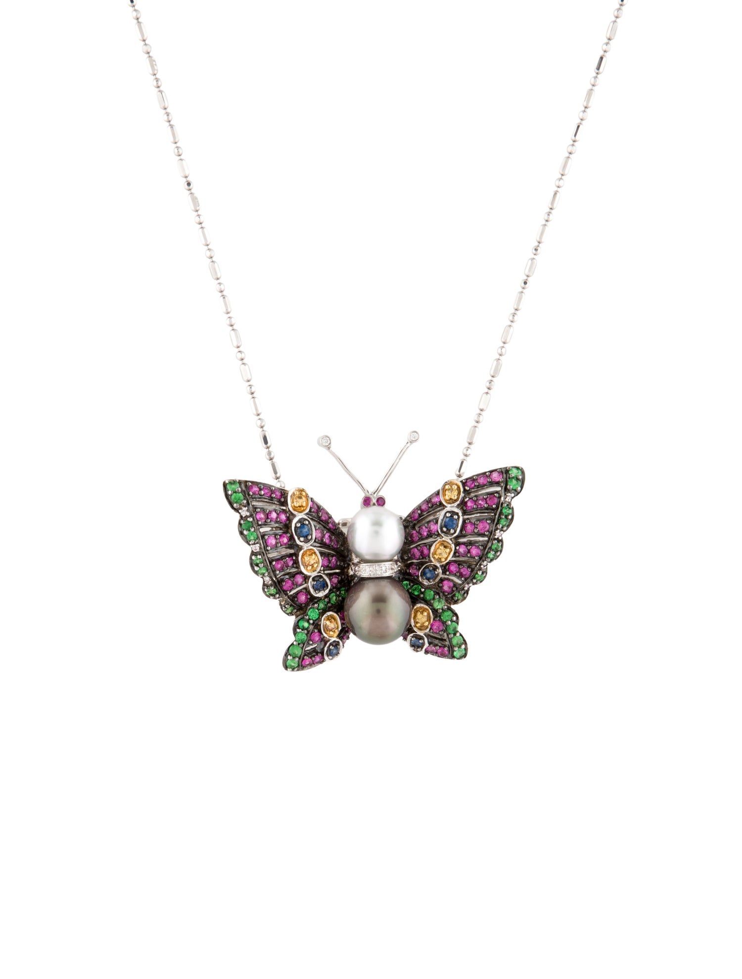 Pendant 18K Pearl, Diamond & Multistone Convertible w/ 14K Chain Necklace