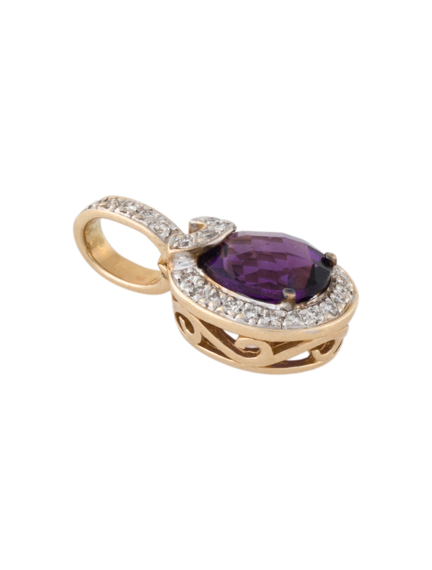 Pendant 14K Amethyst & Diamond Oval
