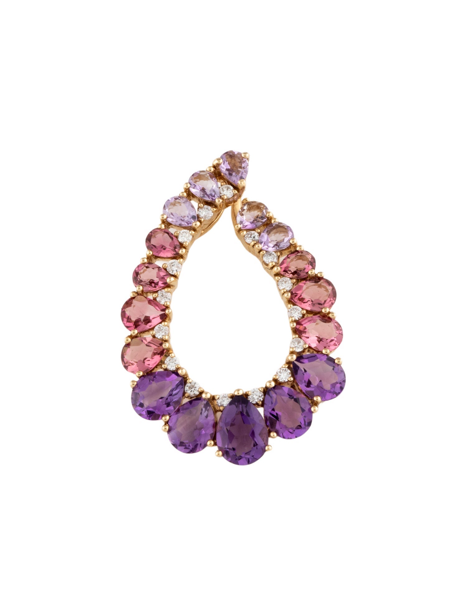 Pendant 14K Amethyst,Tourmaline & Diamond Teardrop
