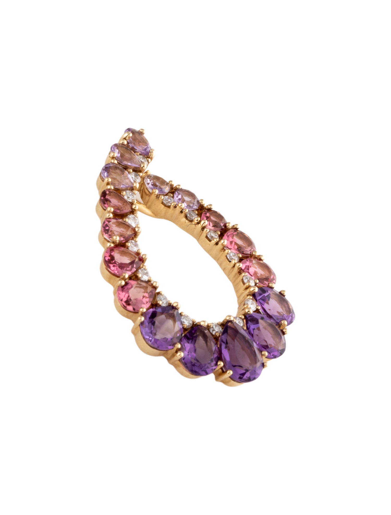 Pendant 14K Amethyst,Tourmaline & Diamond Teardrop
