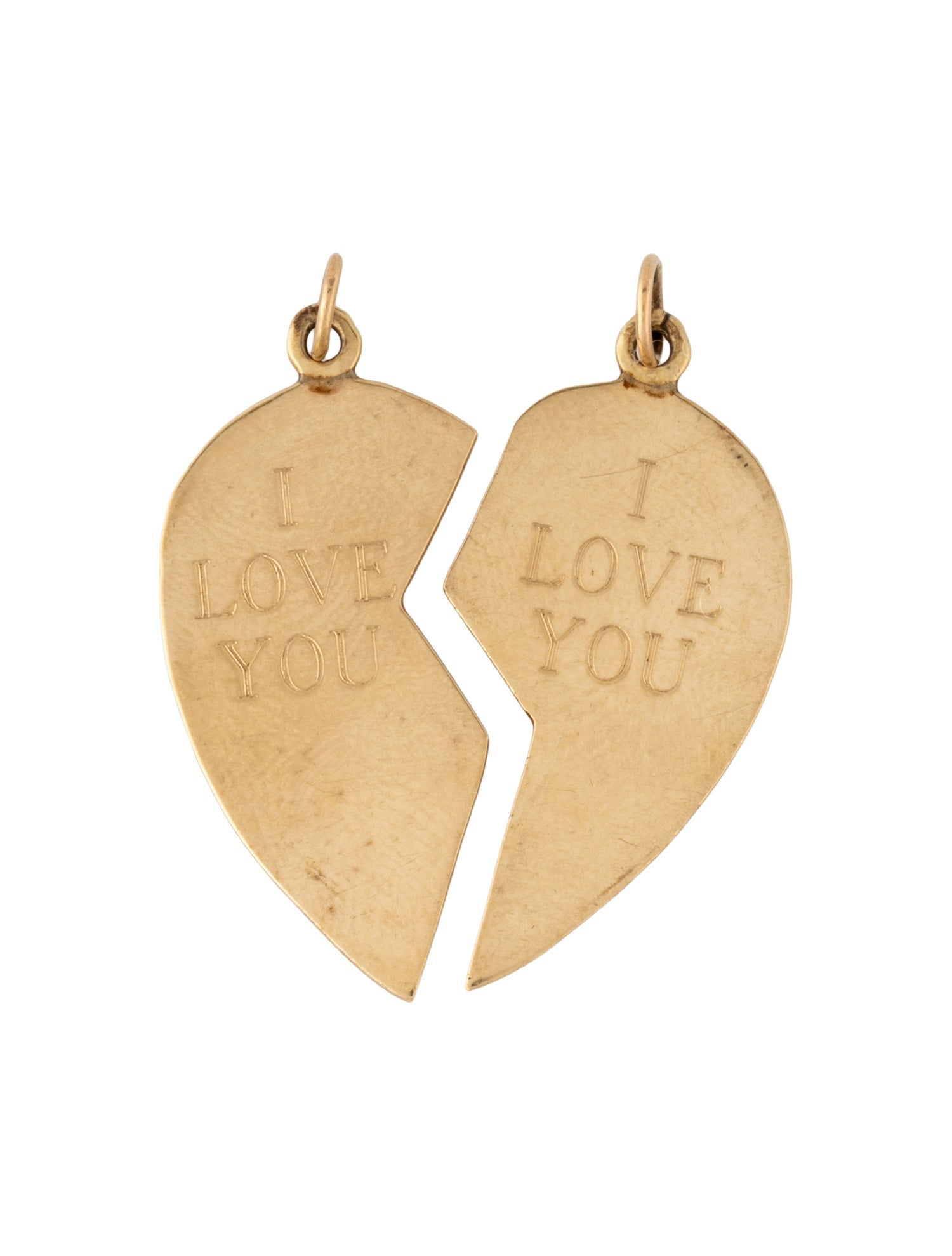 Pendant 14K 'I LOVE YOU' Two Halves Of Heart Necklace