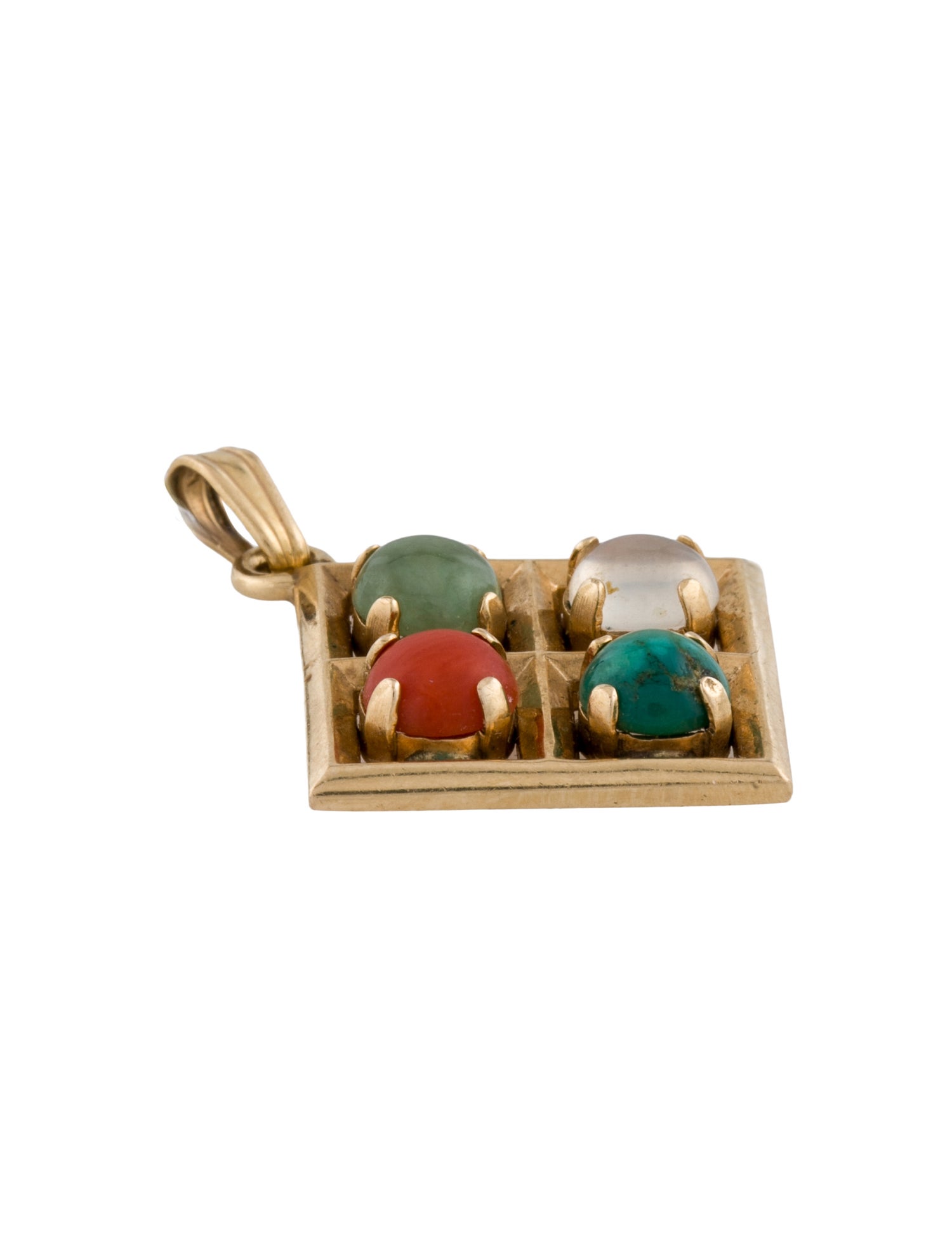 Pendant 14K Coral & Multistone
