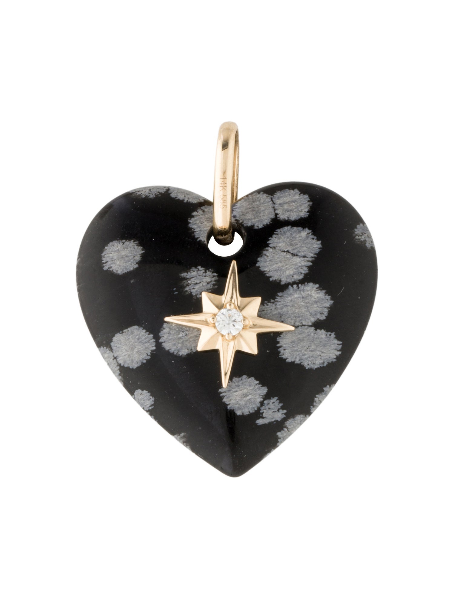 Pendant 14K Snowflake Obsidian & Diamond Heart