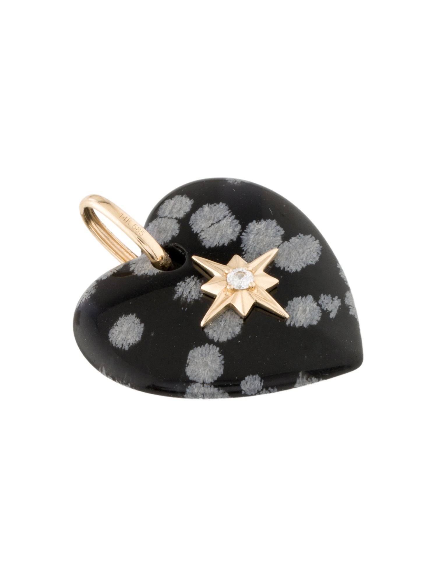 Pendant 14K Snowflake Obsidian & Diamond Heart