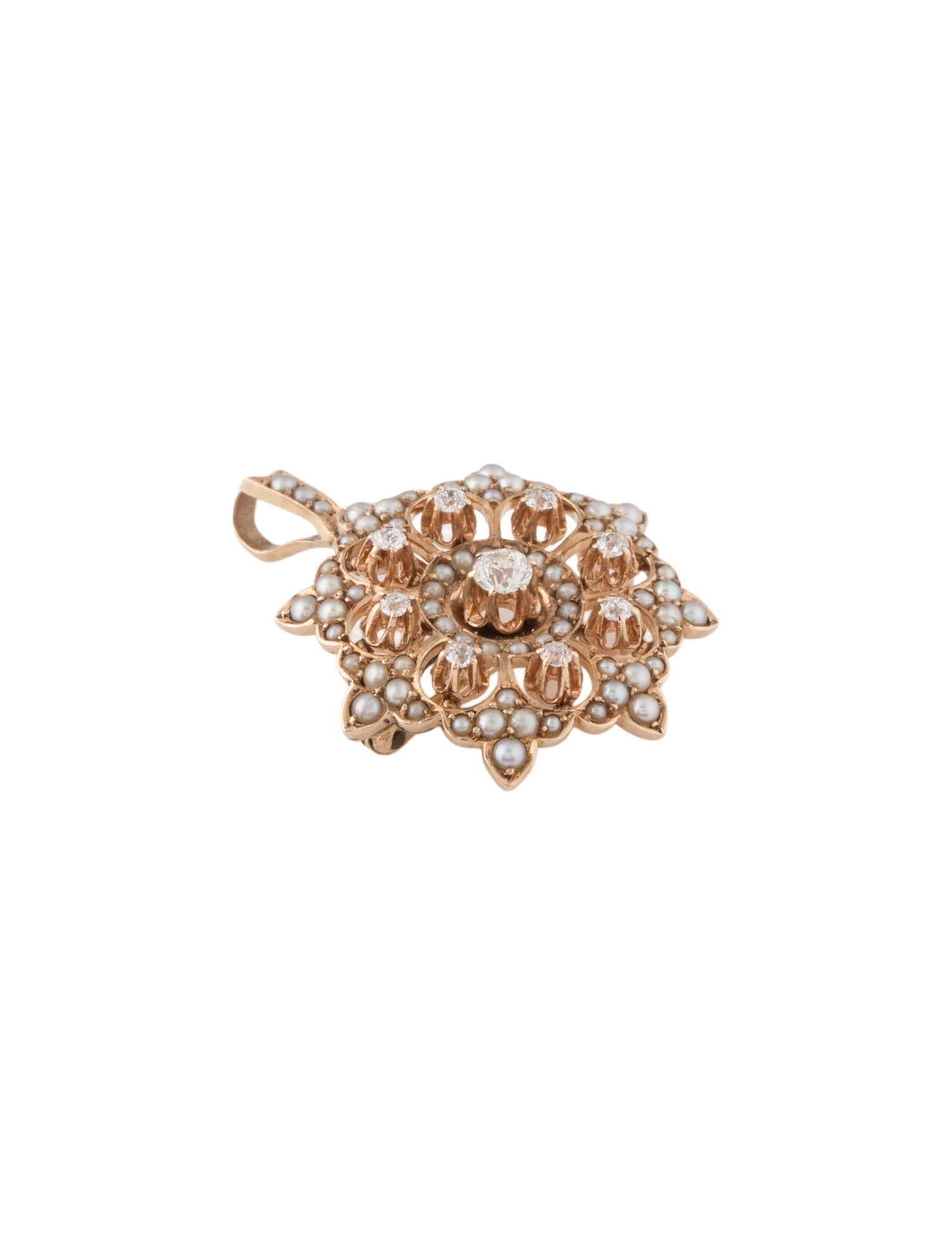 Pendant Vintage 14K Pearl & Diamond Brooch