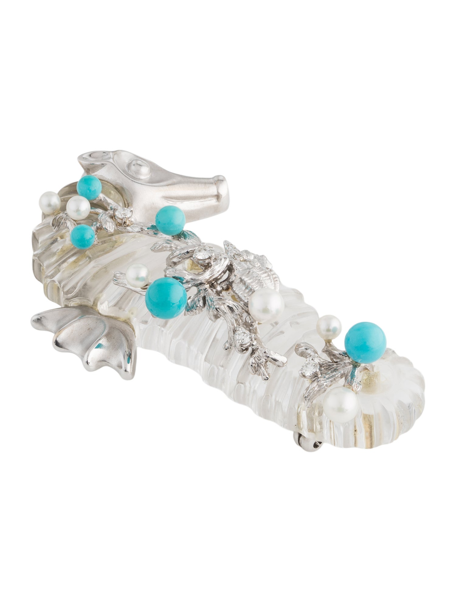 Seaman Schepps 18K Pearl, Diamond, Turquoise & Quartz Seahorse Brooch