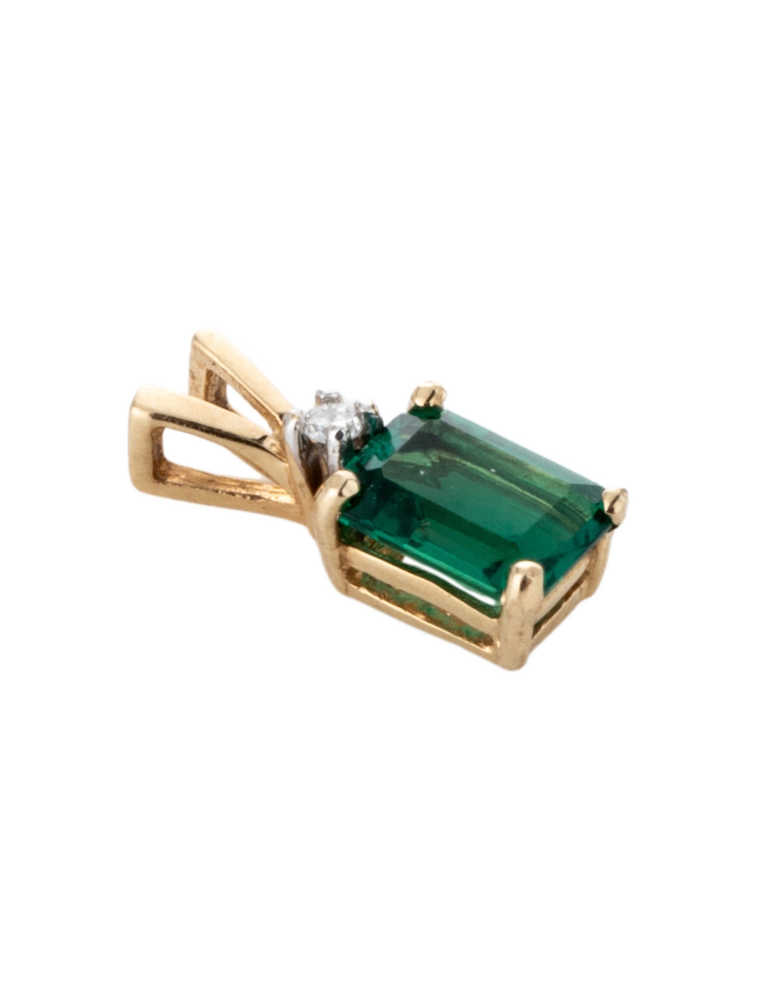 Pendant 10K Synthetic Emerald & Diamond