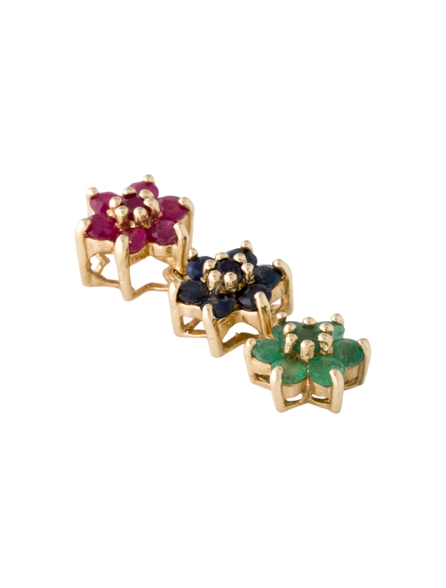 Pendant 14K Sapphire, Ruby & Emerald Flower