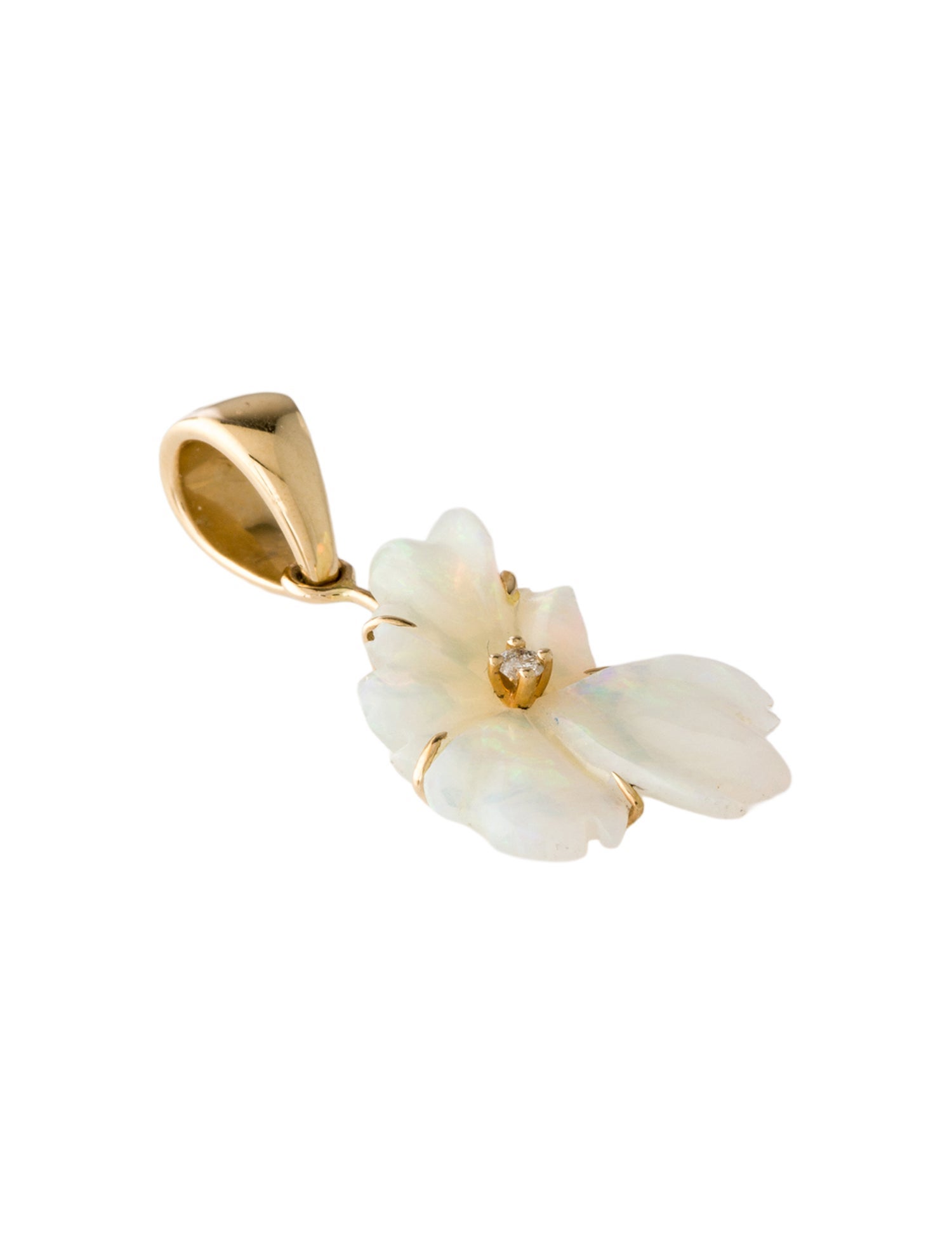 Pendant Parlé 14K Opal & Diamond Carved Flower