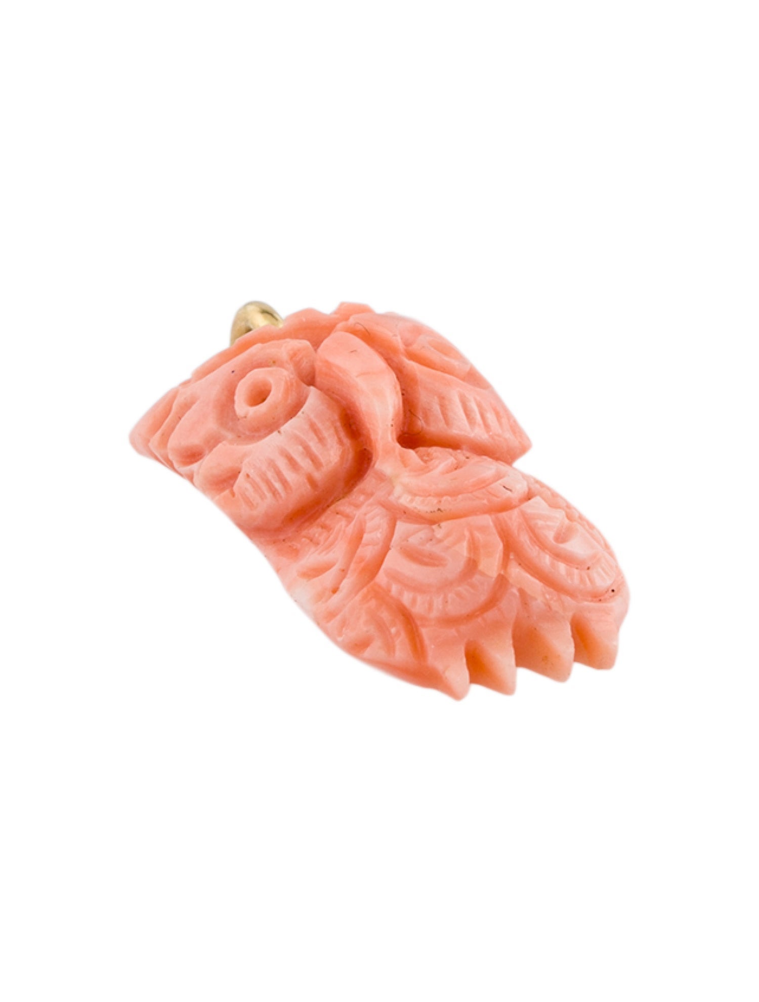 Pendant 18K Coral Owl Carved