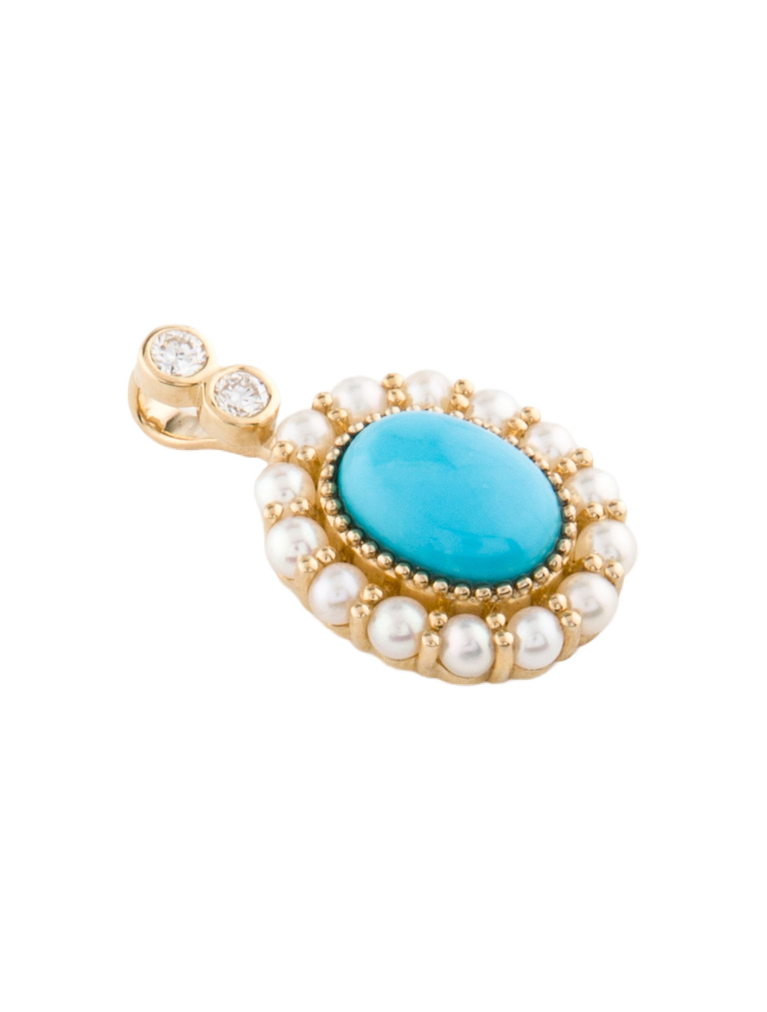 Pendant 14K 1.07ctw Turquoise, Pearl & Diamond