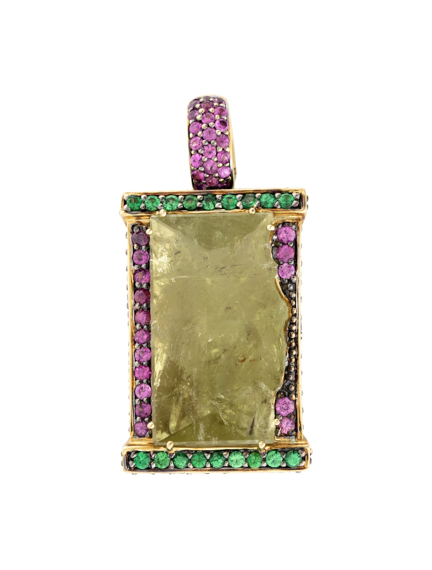 Pendant 18K Quartz, Ruby & Tsavorite Pendant