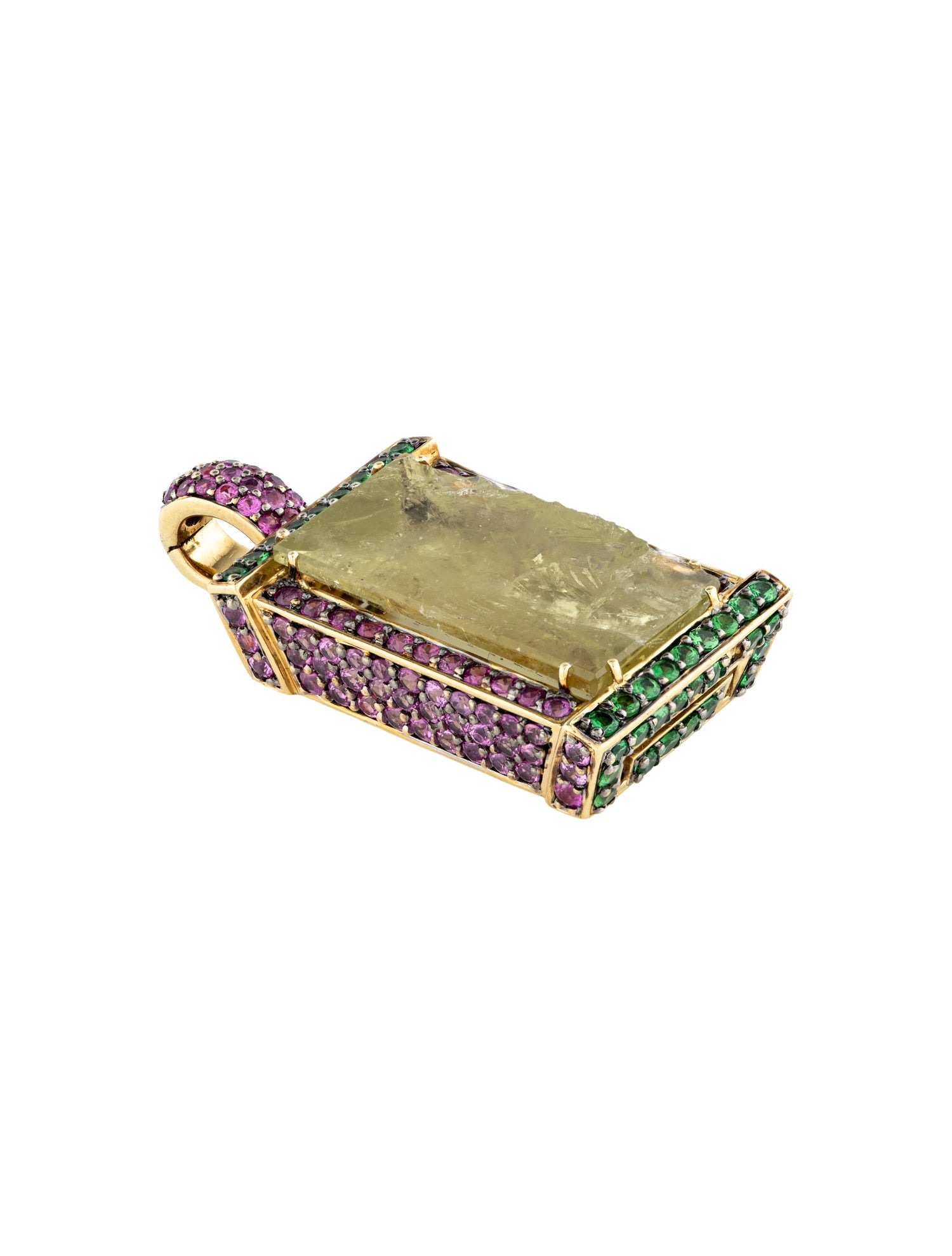Pendant 18K Quartz, Ruby & Tsavorite Pendant