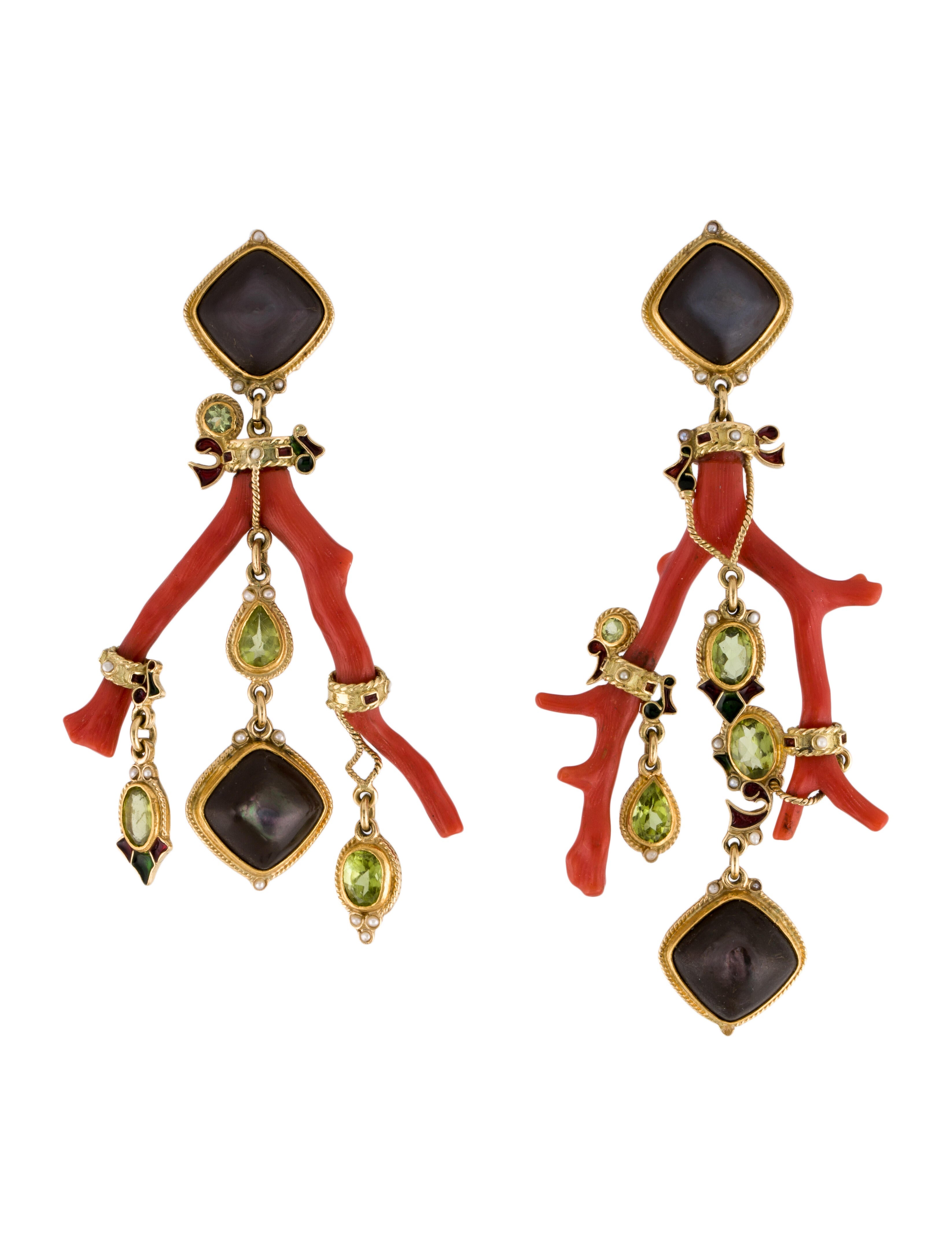 Percossi Papi Coral, Mother of Pearl & Stone Drop Earrings