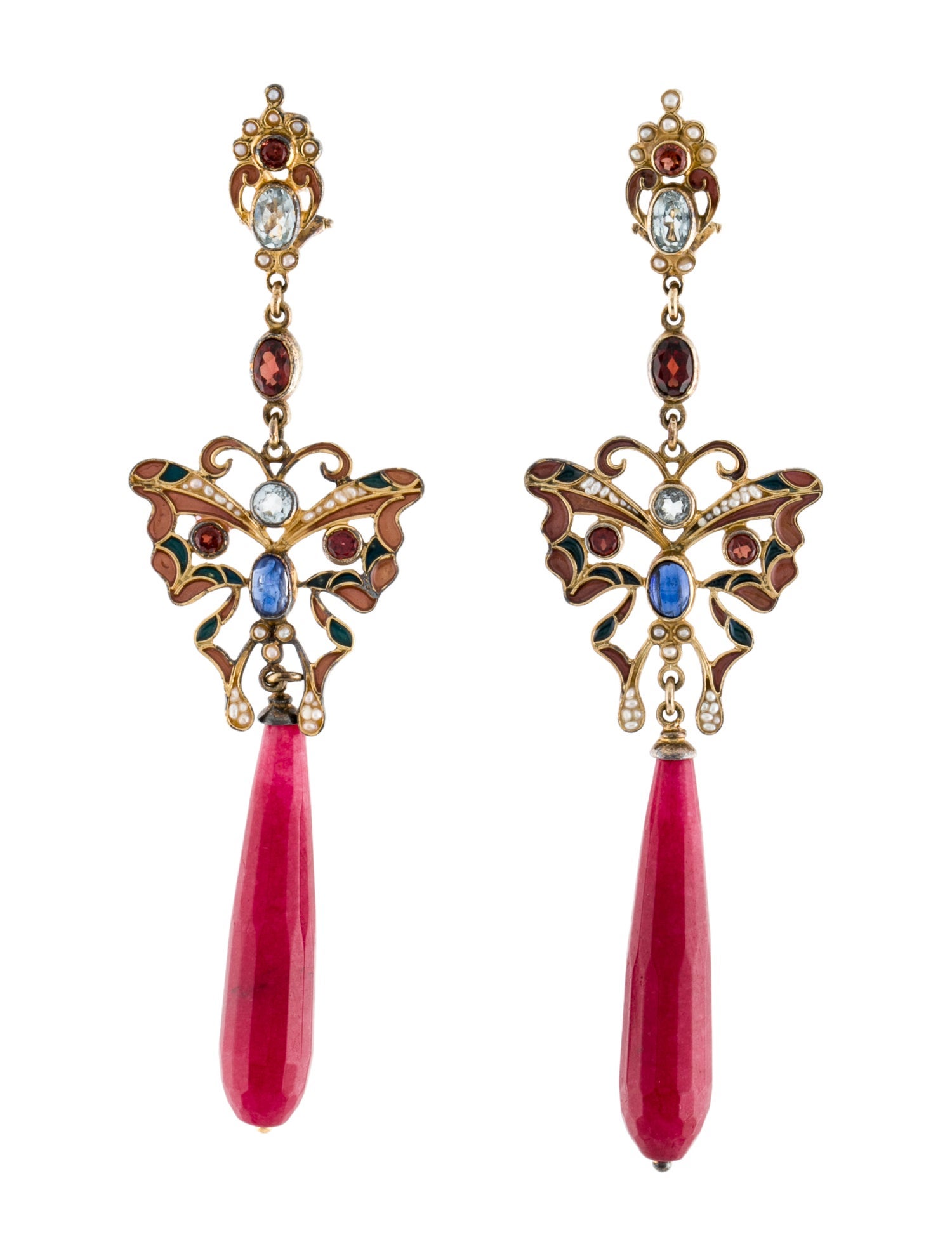 Percossi Papi Pearl & Multistone Enamel Butterfly Chandelier Earrings