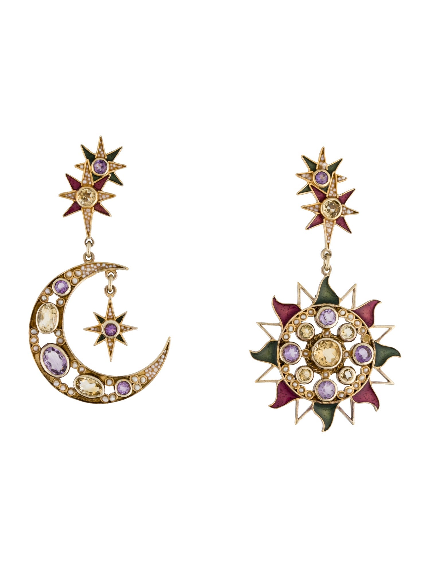 Percossi Papi Amethyst, Citrine & Pearl Sun & Moon Drop Earrings