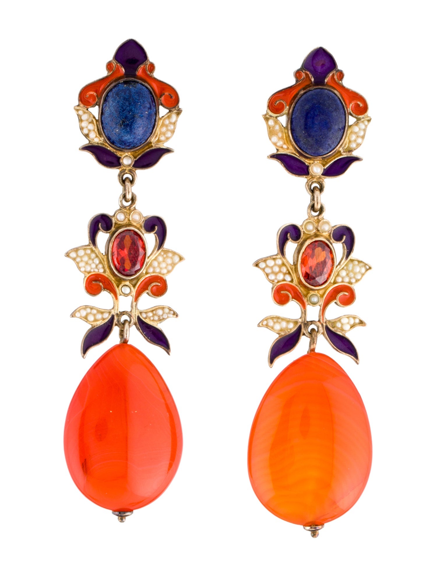 Percossi Papi Pearl, Cubic Zirconia, Dyed Agate, Lapis Lazuli Drop Earrings