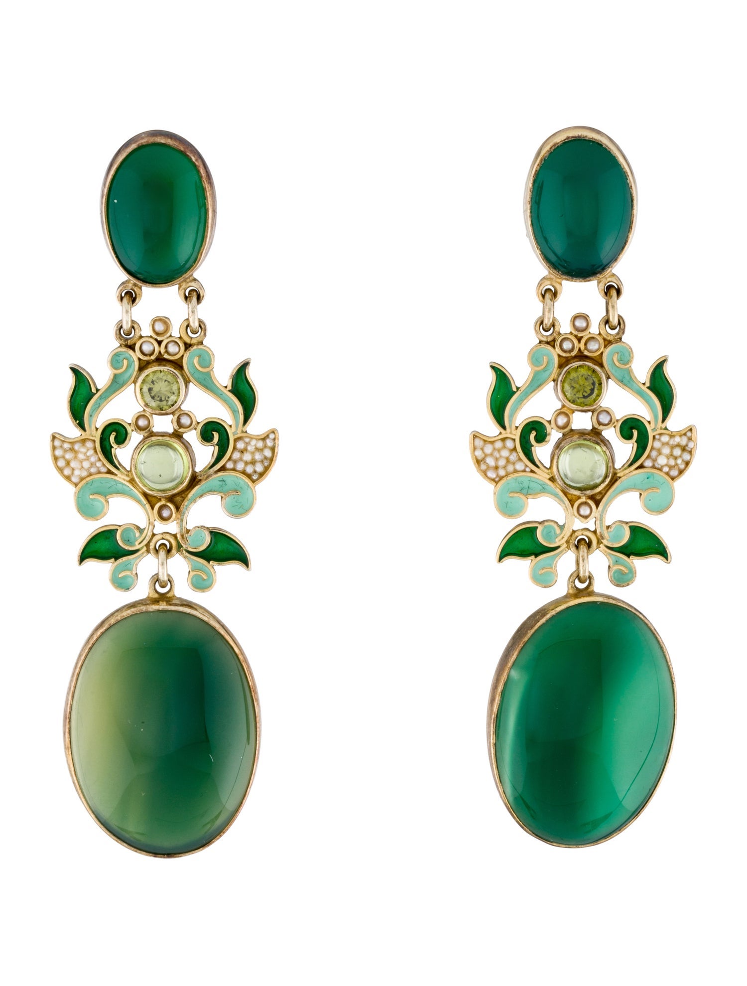 Percossi Papi Pearl, Cubic Zirconia, Dyed Chalcedony & Peridot Drop Earrings