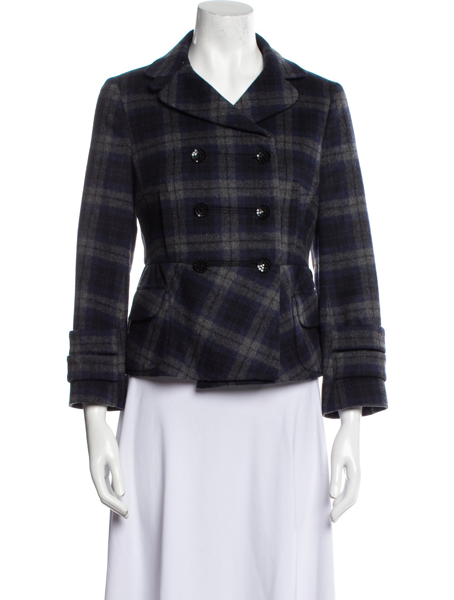 Peter Som Virgin Wool Plaid Print Evening Jacket
