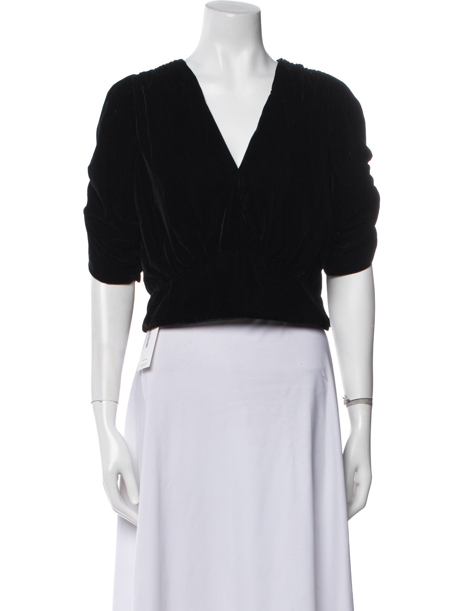 Peter Som Plunge Neckline Three-Quarter Sleeve Crop Top