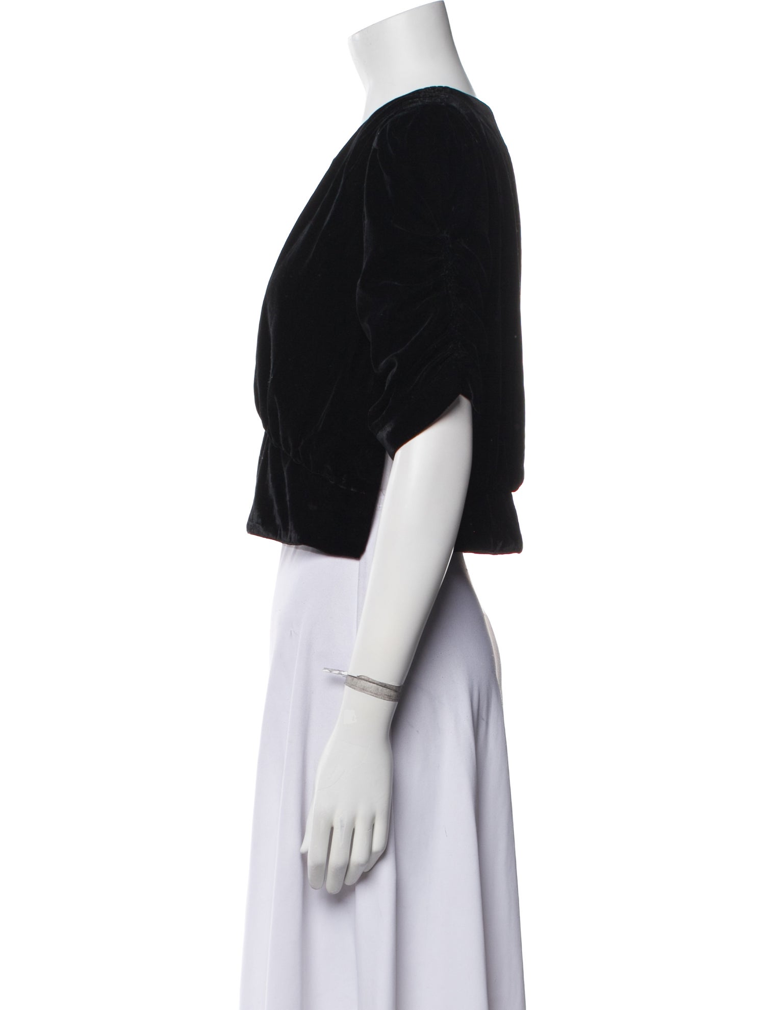 Peter Som Plunge Neckline Three-Quarter Sleeve Crop Top