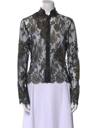 Peter Soronen Lace Pattern Mock Neck Blouse