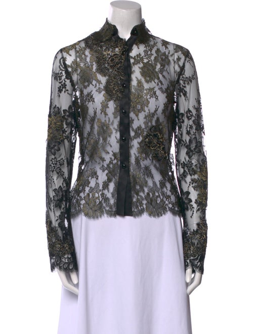 Peter Soronen Lace Pattern Mock Neck Blouse