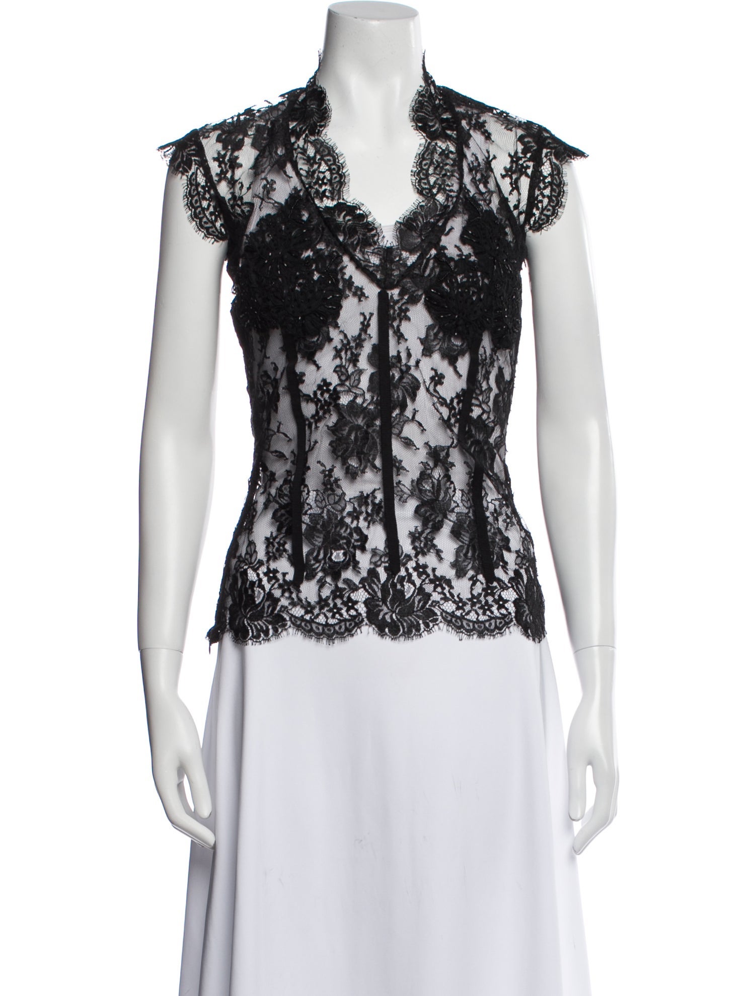 Peter Soronen Lace Pattern V-Neck Blouse