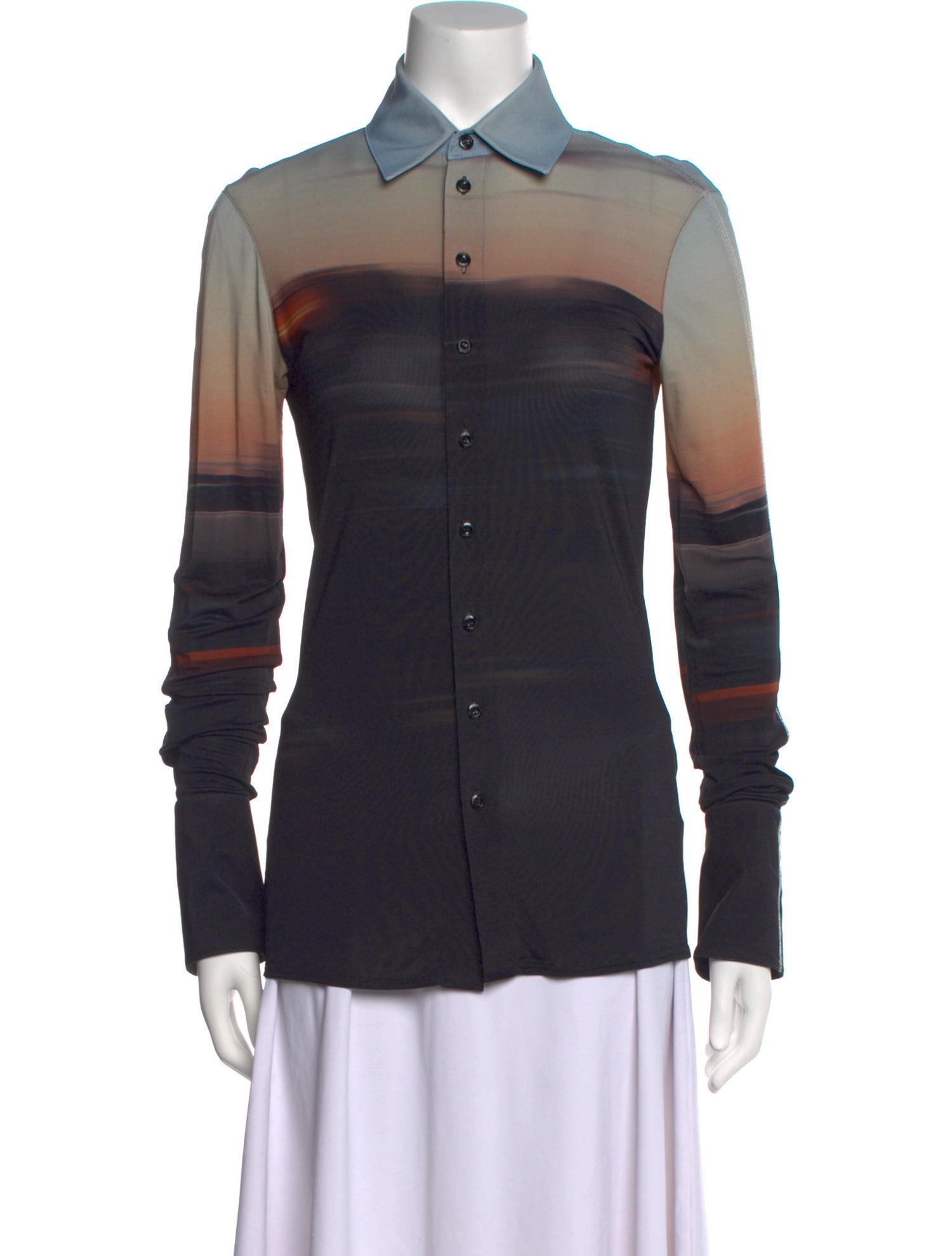 Peter Do Colorblock Pattern Long Sleeve Button-Up Top w/ Tags