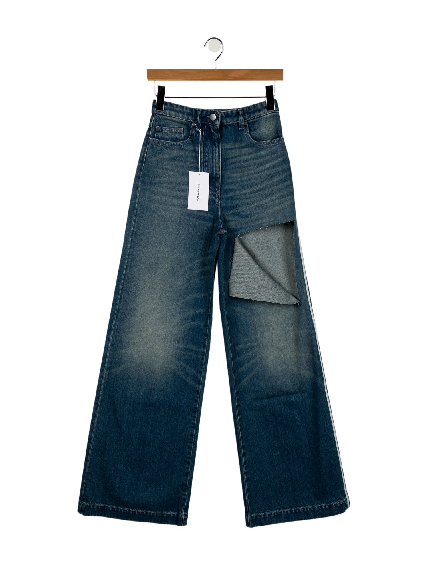 デニム・ジーパン Peter Do High-Waisted Wide Jeans Distressed high-rise wide-leg jeans in blue - Peter Do