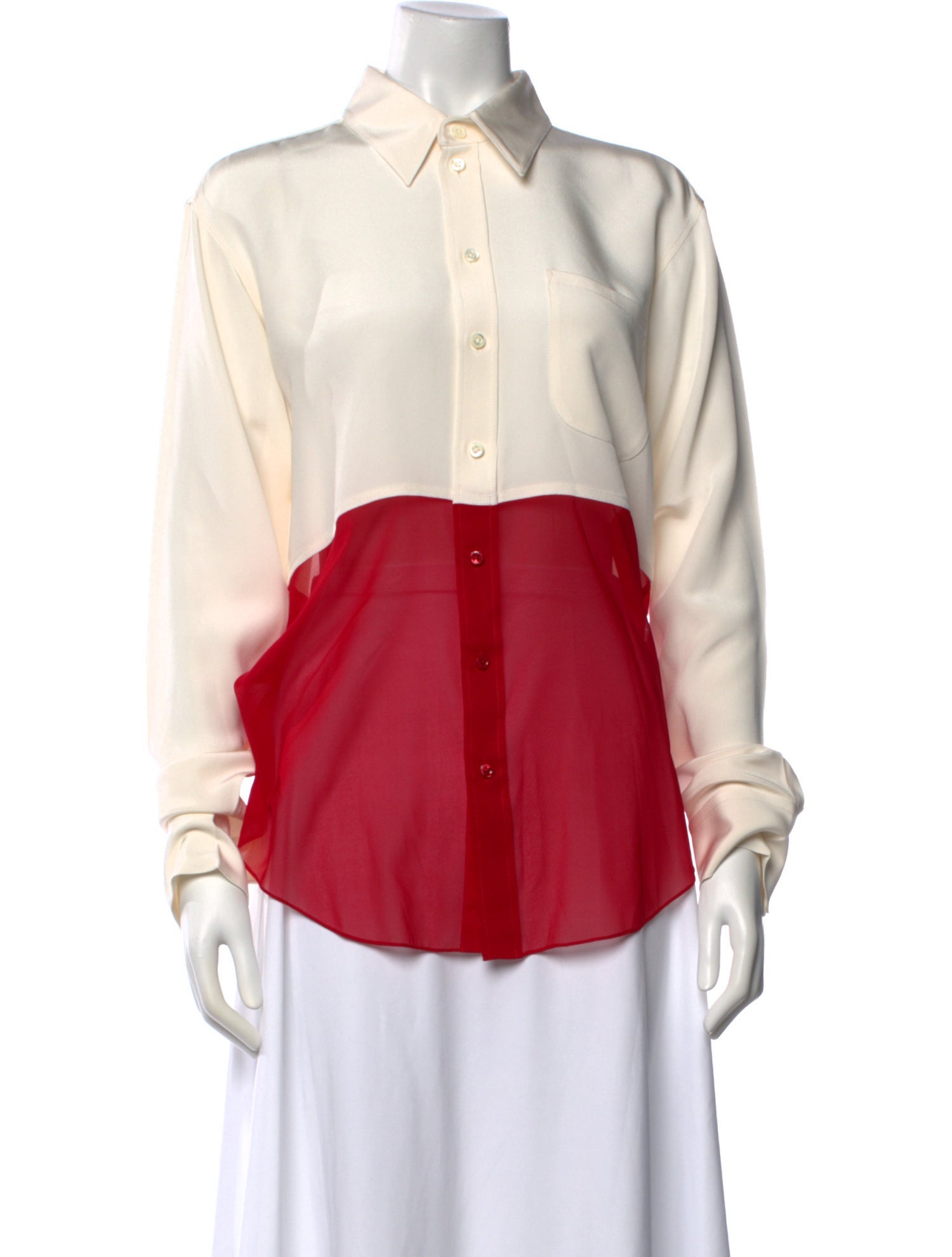 Peter Do Silk Colorblock Pattern Button-Up Top