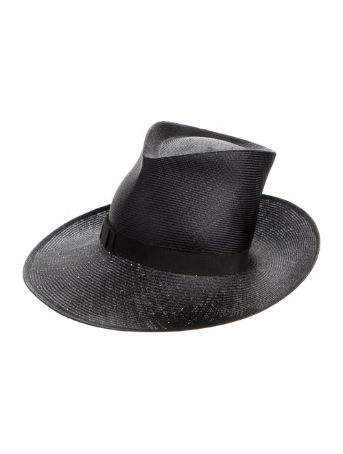 Philip Treacy Straw Wide Brim Hat Black