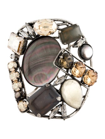 Philippe Ferrandis Mother of Pearl & Crystal Cuff Bracelet