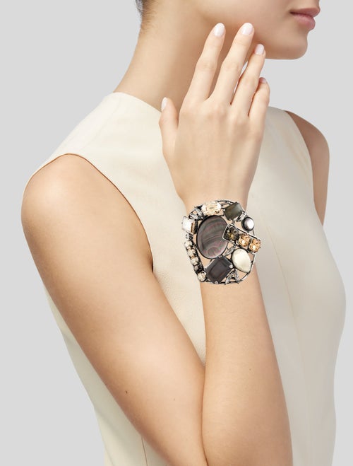Philippe Ferrandis Mother of Pearl & Crystal Cuff Bracelet