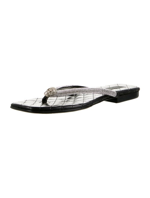 Philipp Plein Leather Printed Flip Flops