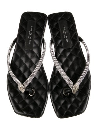 Philipp Plein Leather Printed Flip Flops