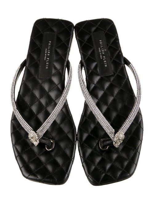 Philipp Plein Leather Printed Flip Flops