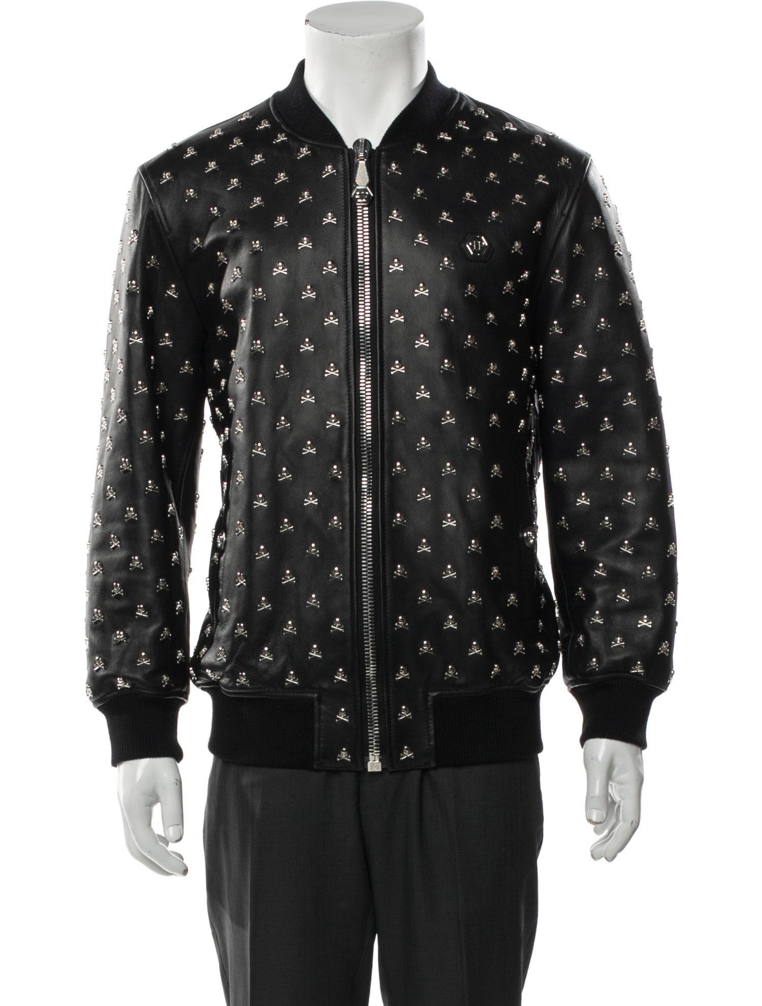 Philipp Plein Leather Polka Dot Print Bomber Jacket
