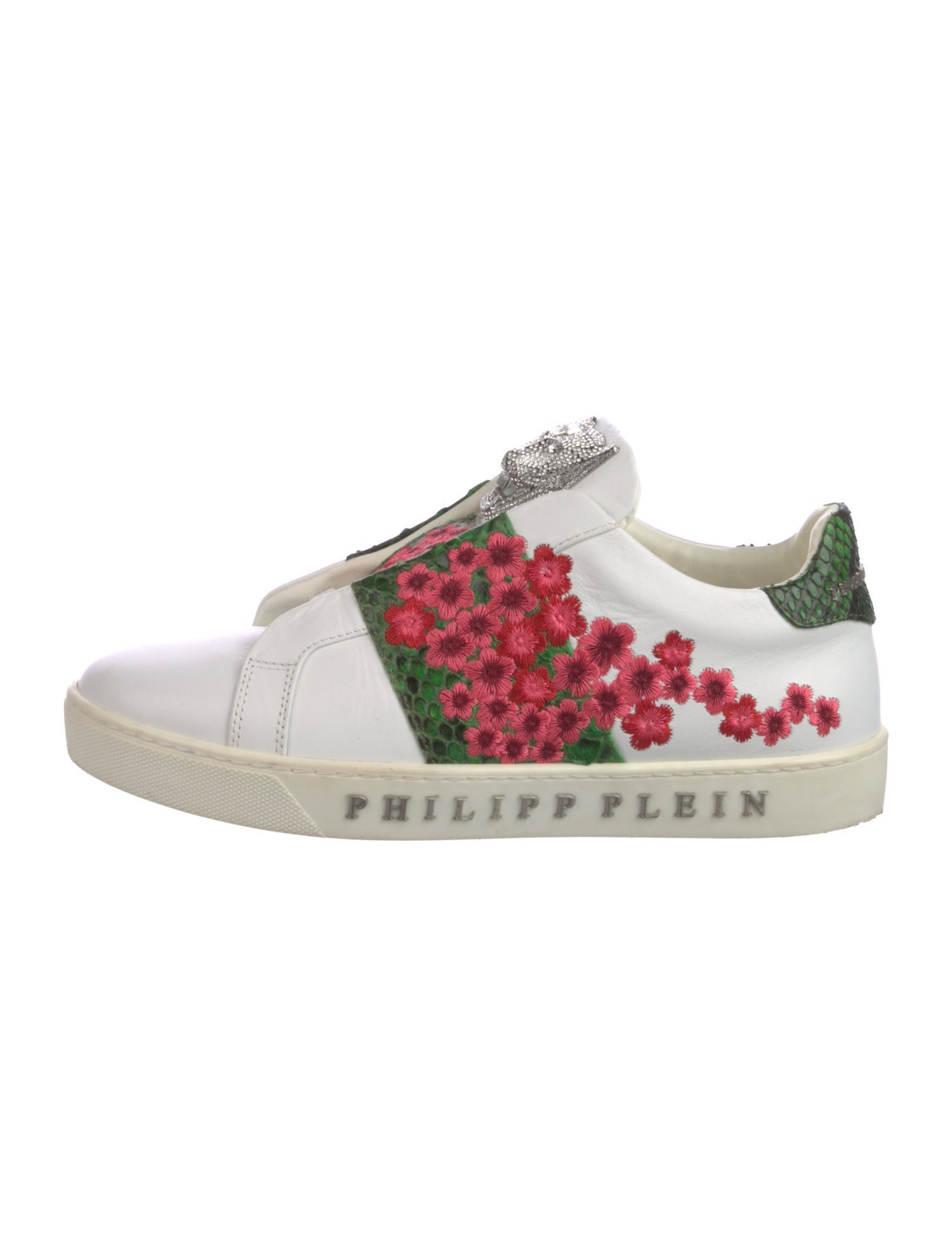 Philipp Plein Leather Floral Print Sneakers