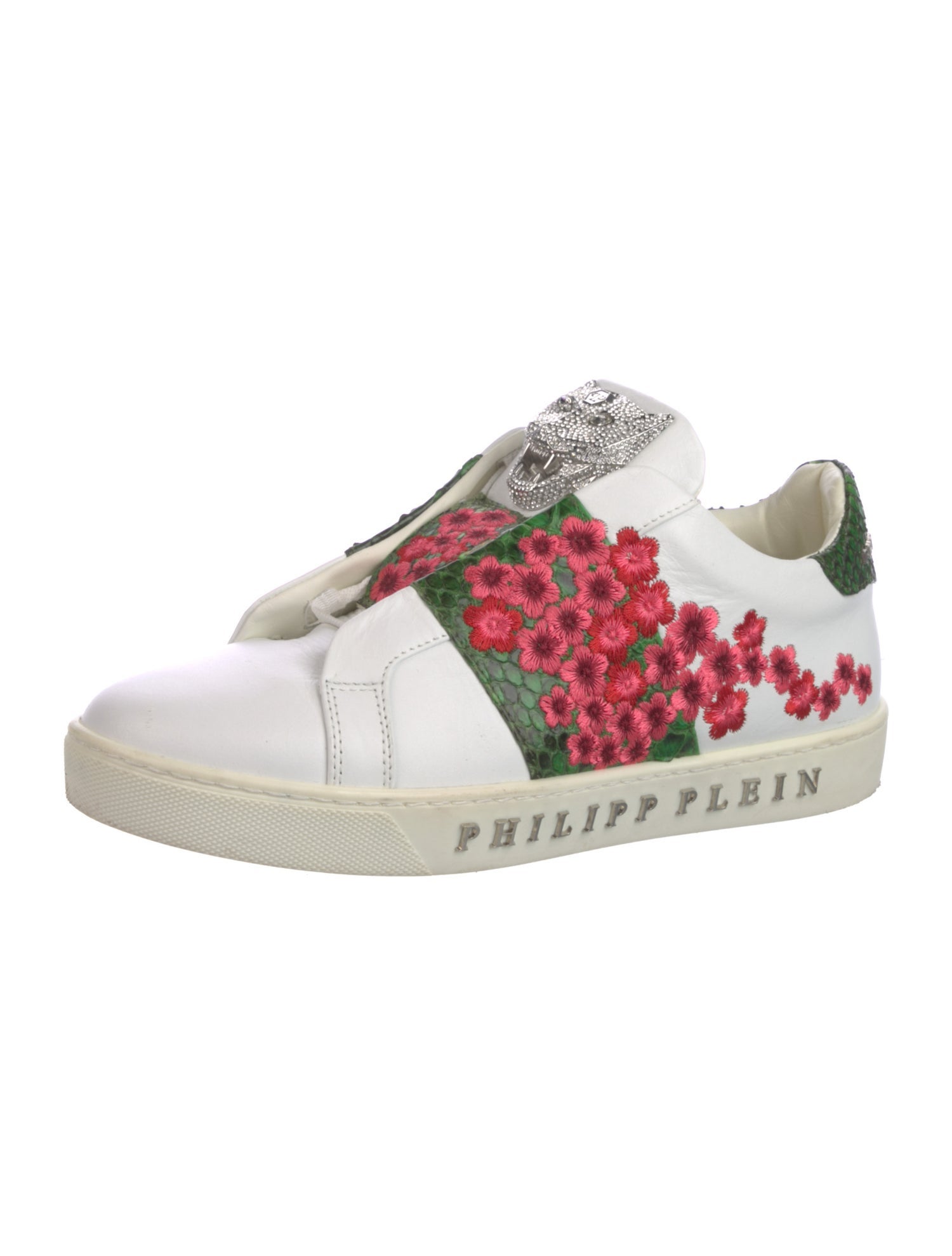 Philipp Plein Leather Floral Print Sneakers