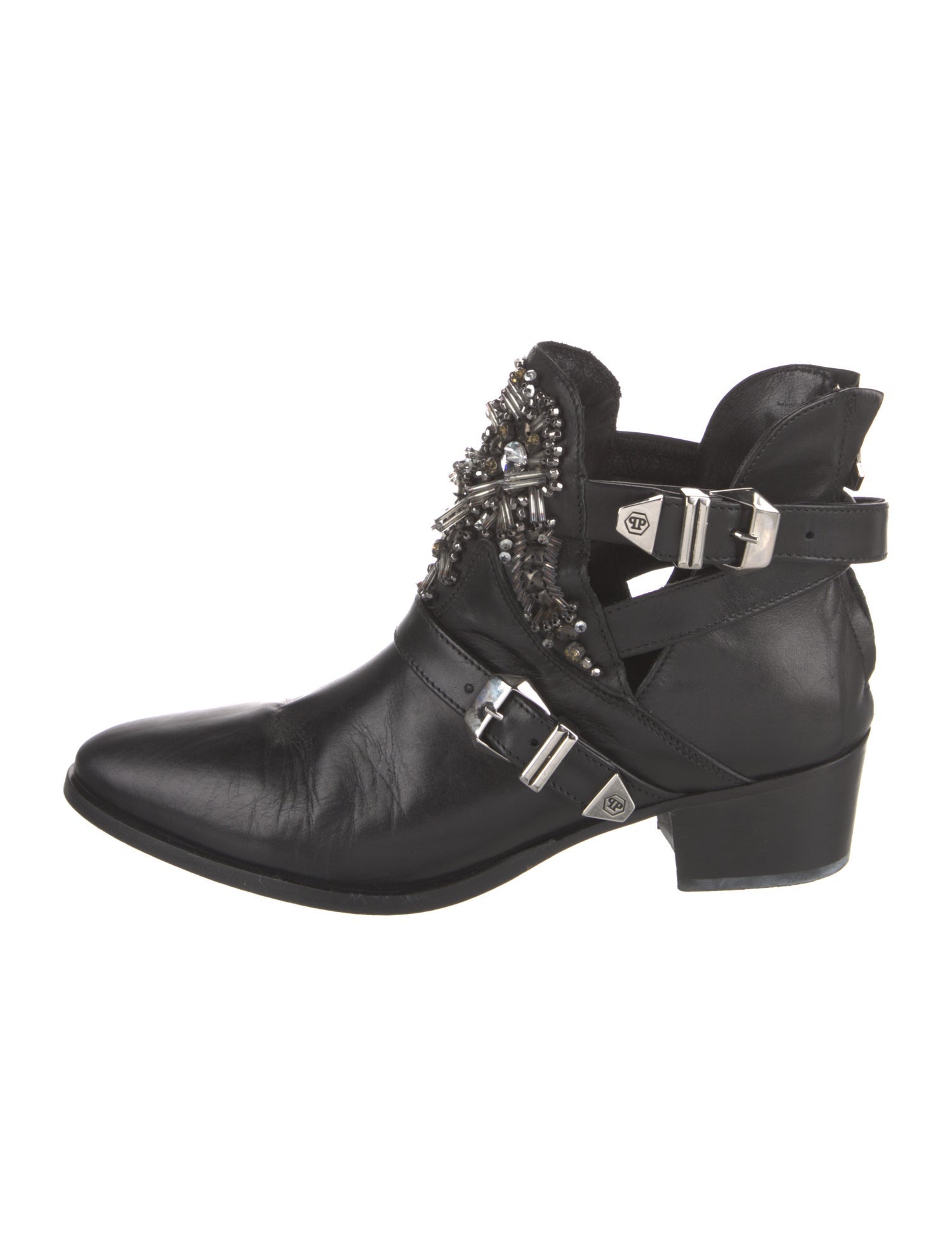 Philipp Plein Leather Crystal Embellishments Boots