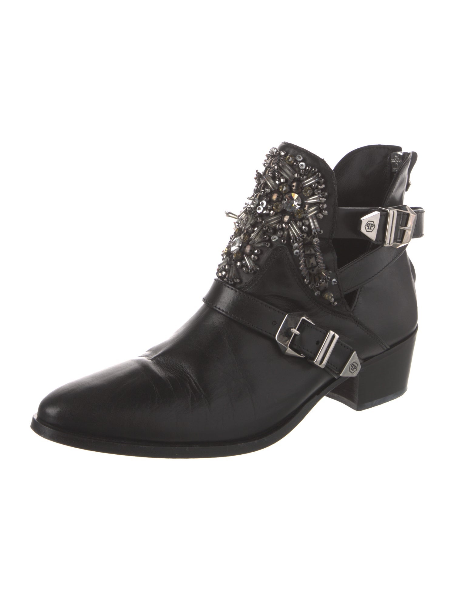 Philipp Plein Leather Crystal Embellishments Boots